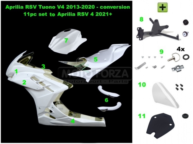 Aprilia RSV Tuono V4 2013-2020 konverze na Aprilia RSV 4 2021 - Kompletní sada racing 11 dílná 