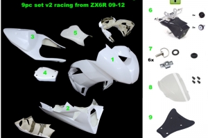 Kawasaki ZX-6R Ninja 2009-2012  Kompletní sada 6-dílná racing, GFK RQACING - KONVERZE SET ZX6 636 13-