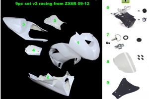 Kawasaki ZX-6R Ninja 2009-2012  Kompletní sada 6-dílná racing, GFK - KONVERZE SET ZX6 636 13-