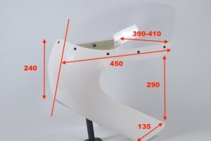 UNI Polokapotáž 350-750-1000cc - SET s plexi - Yamaha XS, Honda, Kawasaki, Suzuki, GFK s čirým plexi - rozměry